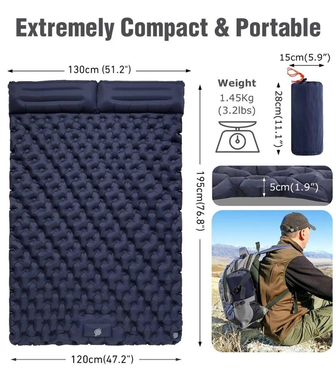 Килимок надувний двухспальний з вбудованим насосом та подушками Navy (rwj-4dv-ady) - фото 2