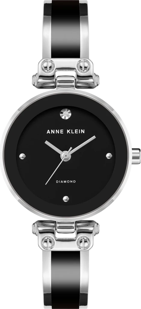 Наручные часы женские Anne Klein AK/1981BKSV с инкрустацией камнями/черным циферблатом и стальным браслетом