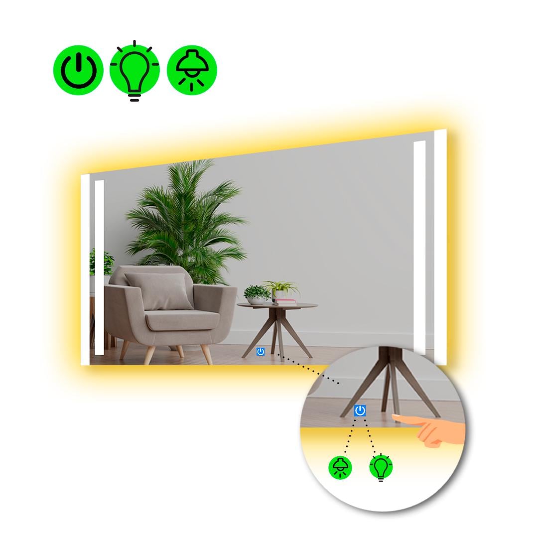 Зеркало с LED подсветкой Mirta с сенсорной кнопкой управления 90x60 см (8776672)