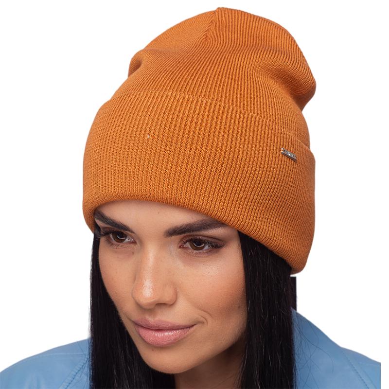 Шапка женская Leks ДОМИНО двойная с подворотом мелкой вязки One size Горчичный (122728)