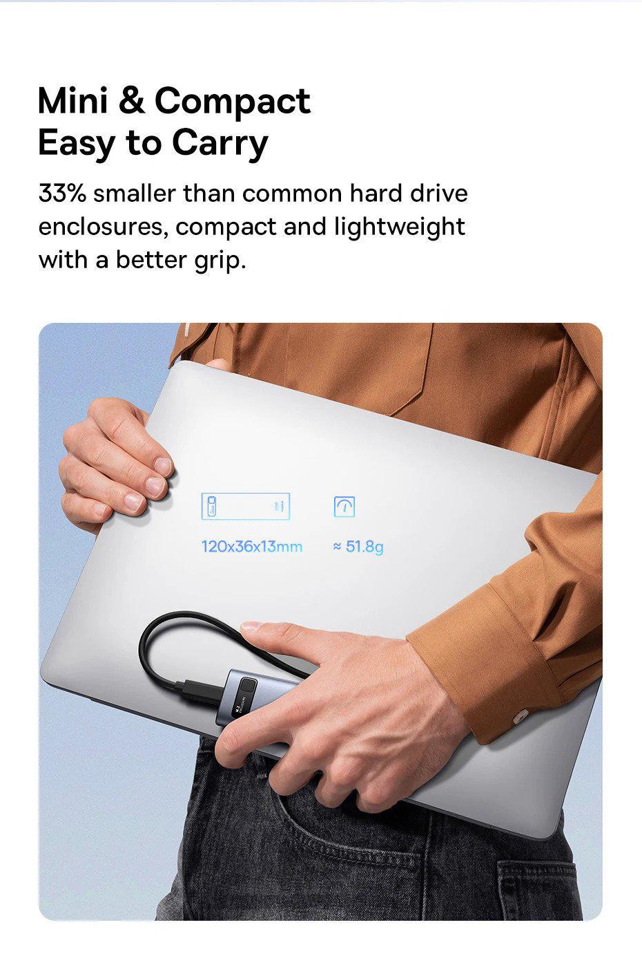 Корпус BASEUS для M.2 NVME та SATA SSD дисків FlyJoy 10 Гбіт/с USB 3.2 Gen2 2280/2260/2242/2230 для PCI-e та NGFF Сірий (B00760600811-00) - фото 5 Корпус BASEUS для M.2 NVME та SATA SSD дисків FlyJoy 10 Гбіт/с USB 3.2 Gen2 2280/2260/2242/2230 для PCI-e та NGFF Сірий (B00760600811-00) - фото 5