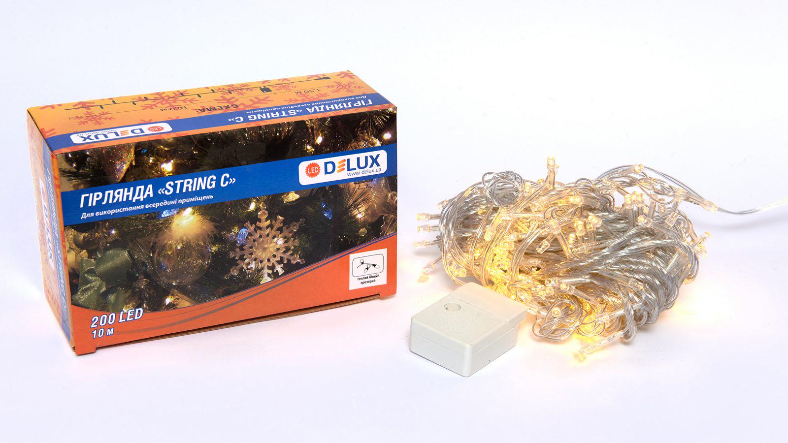Гирлянда внутренняя Delux String С 200 LED IP20 10 м Теплый белый/Прозрачный (90017981)