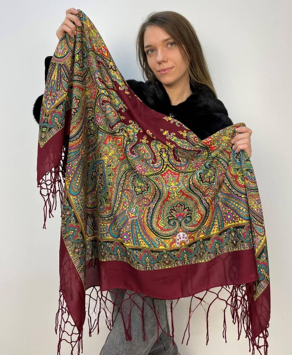 Платок 120х120 см Бордовый (29434372)