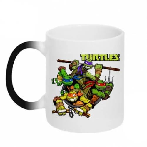Чашка хамелеон Восьмибитные черепашки ниндзя 320 мл Черно-белый (2690099-17-79854)