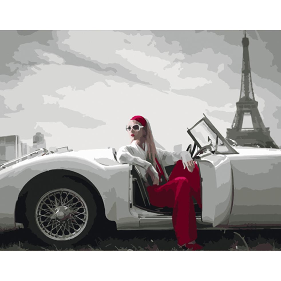 Картина по номерам Strateg Премиум Кабриолет на фоне Эйфелевой башни 40x50 см (HH045)