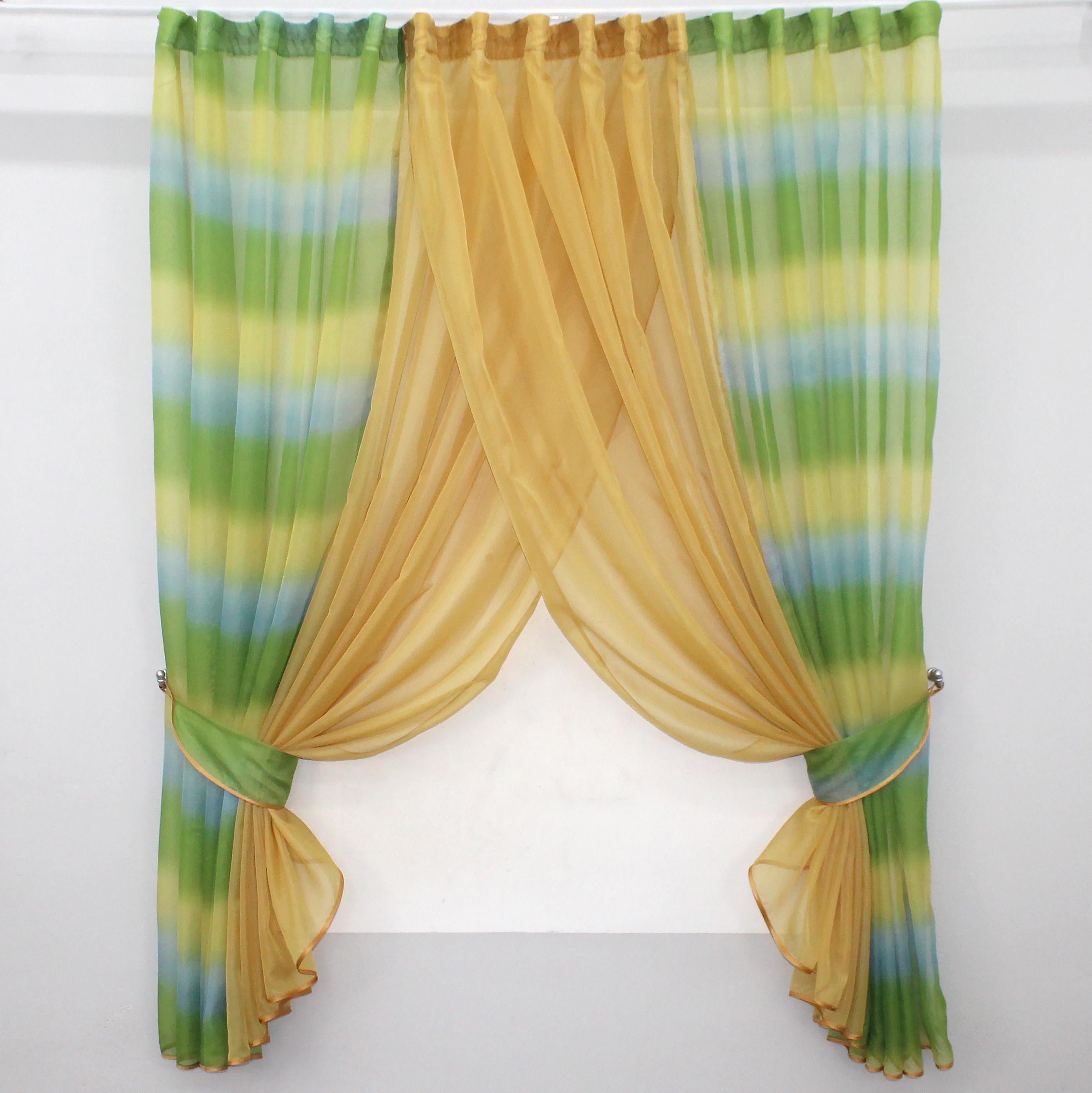 Шторы кухонные VR-Textil № 111к 400х170 см Золотистый/Оливковый/Желтый/Голубой (52-0225)