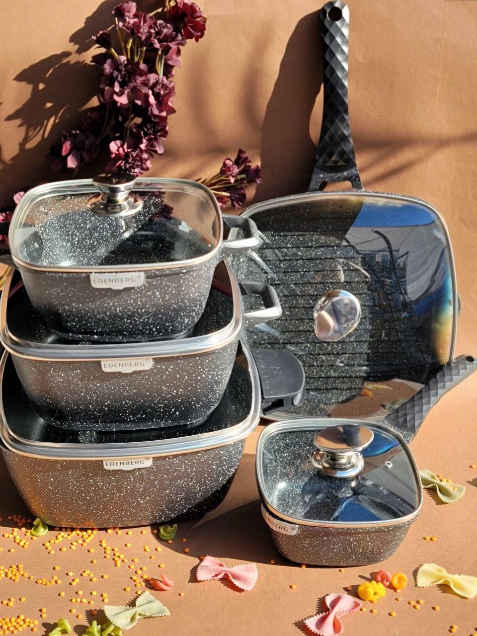 Набір казанів Edenberg із мармуровим покриттям 10 пр. (EB-12912) - фото 2 Набір казанів Edenberg із мармуровим покриттям 10 пр. (EB-12912) - фото 2