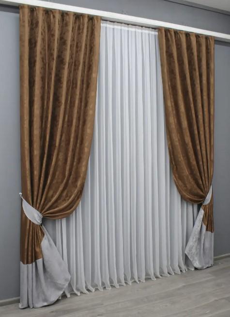 Штори жакард 1,5х2,7 м 2 шт. Коричневий/Світло-сірий (009дк) - фото 5 Штори жакард 1,5х2,7 м 2 шт. Коричневий/Світло-сірий (009дк) - фото 5