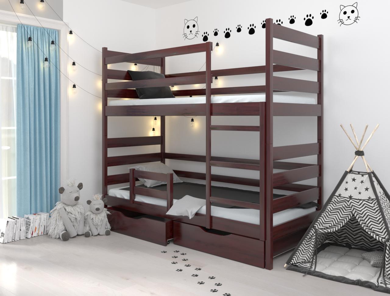 Кровать двухъярусная односпальная Luna mebli Амели с бортиком/ящиками 80x200 см Палисандр (38619)