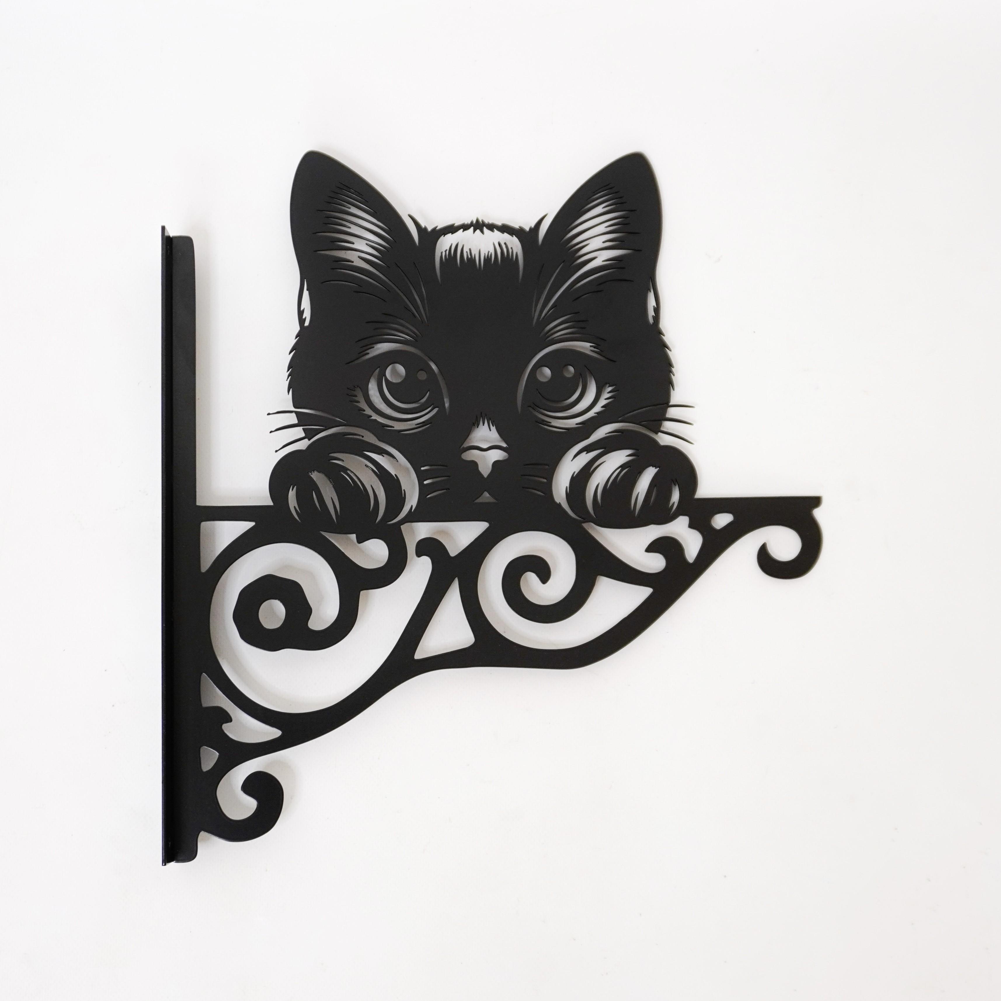 Кронштейн Милый котенок для кашпо с цветами метал Черный (Б012)