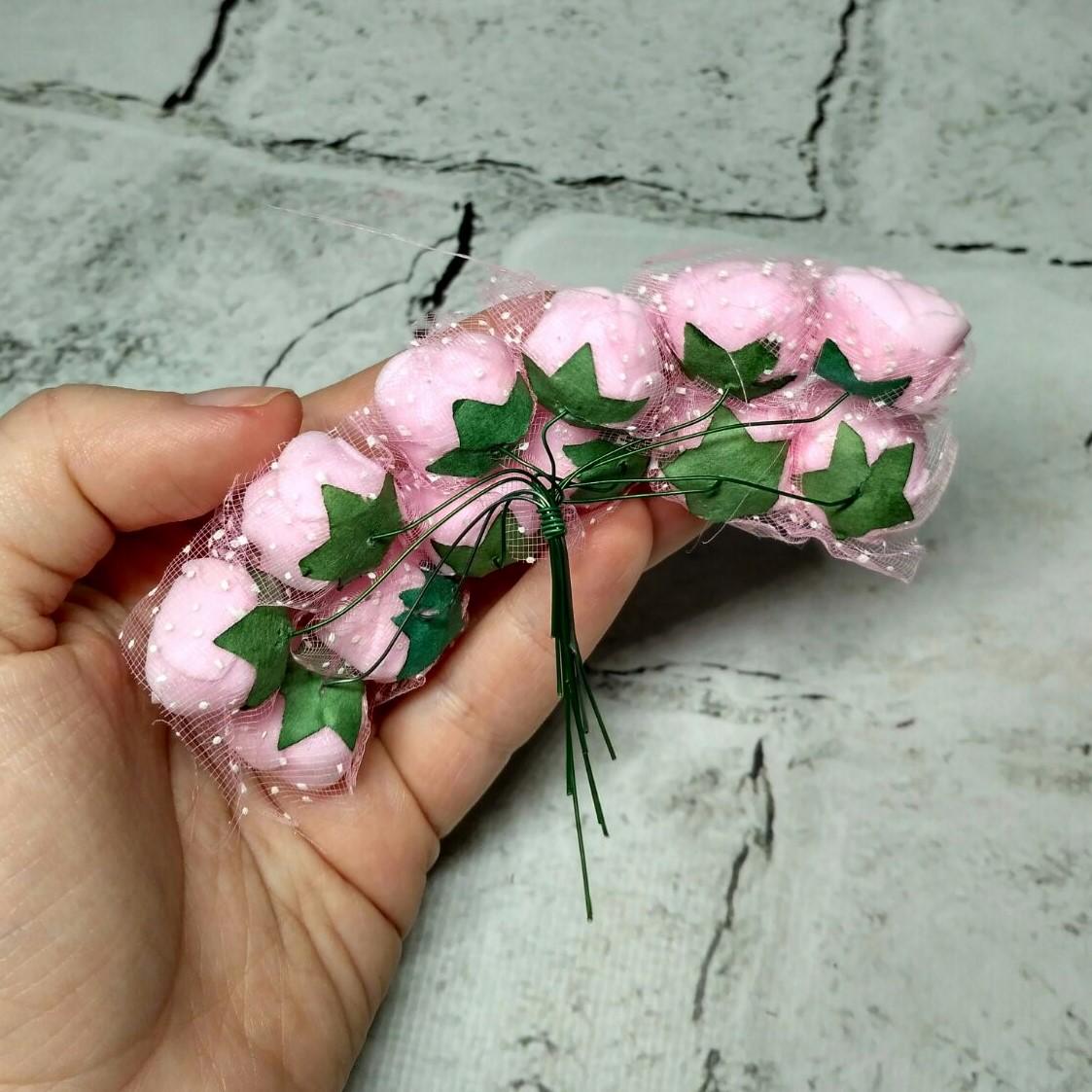 Цветы искусственные для декора розы с фатином из фоамирана латексные 12 шт. 2 см Светло-розовый (4302-8) - фото 2