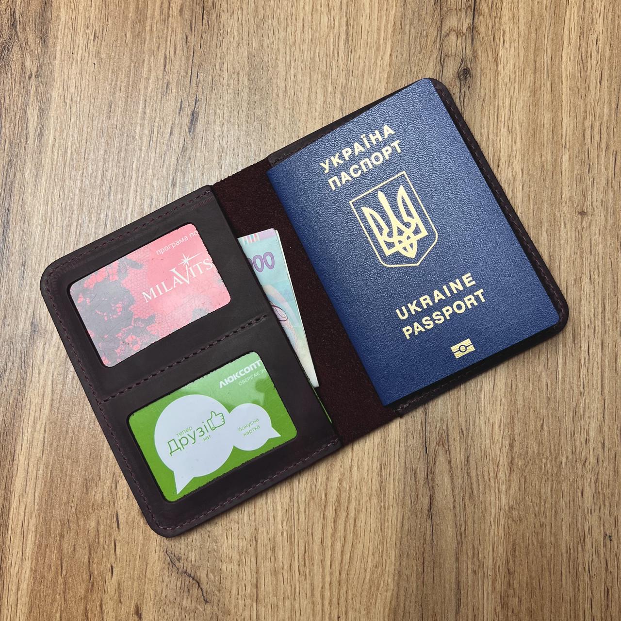 Обложка для документов с окошками из натуральной кожи Бордовый (b043-3)