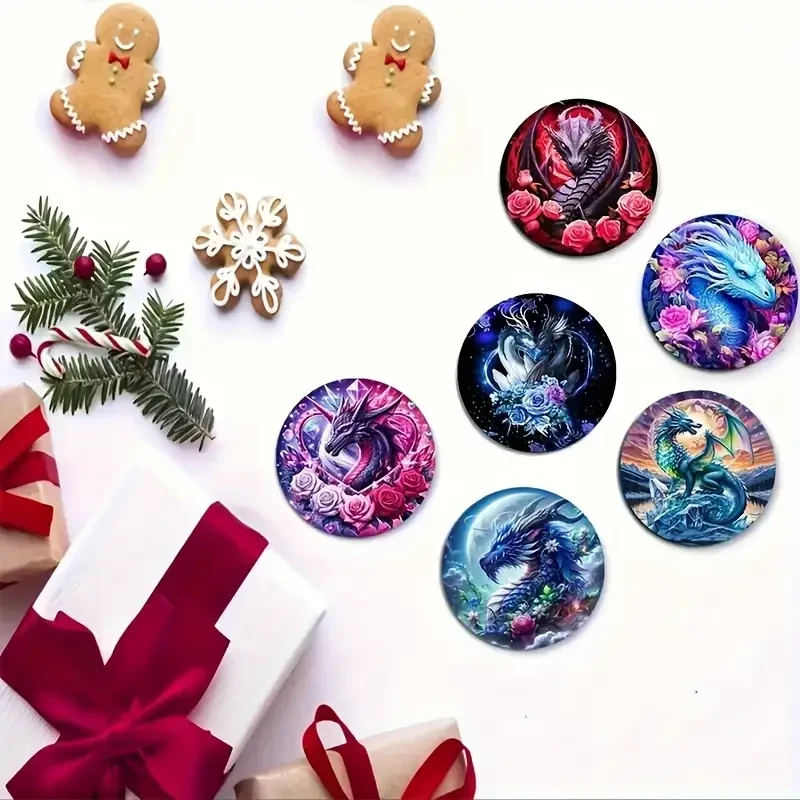 Набор из деревянных подставок под чашки Дракон и розы 6 шт. - фото 2 Набор из деревянных подставок под чашки Дракон и розы 6 шт. - фото 2