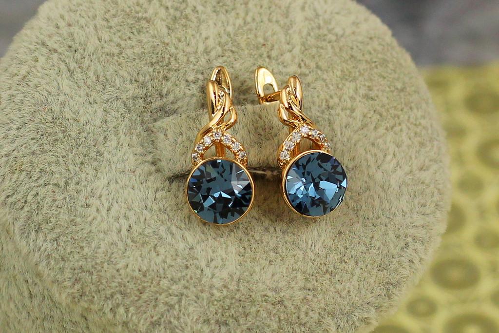 Серьги подвески Xuping Jewelry Сваровски флакон с синими камнями 1,6 см Золотистый (2587475839)