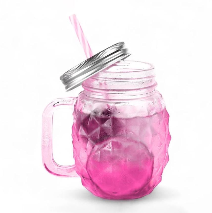 Чашка-банка скляна Ананас з кришкою і трубочкою 500 мл Рожевий (OS-K9480R) - фото 1