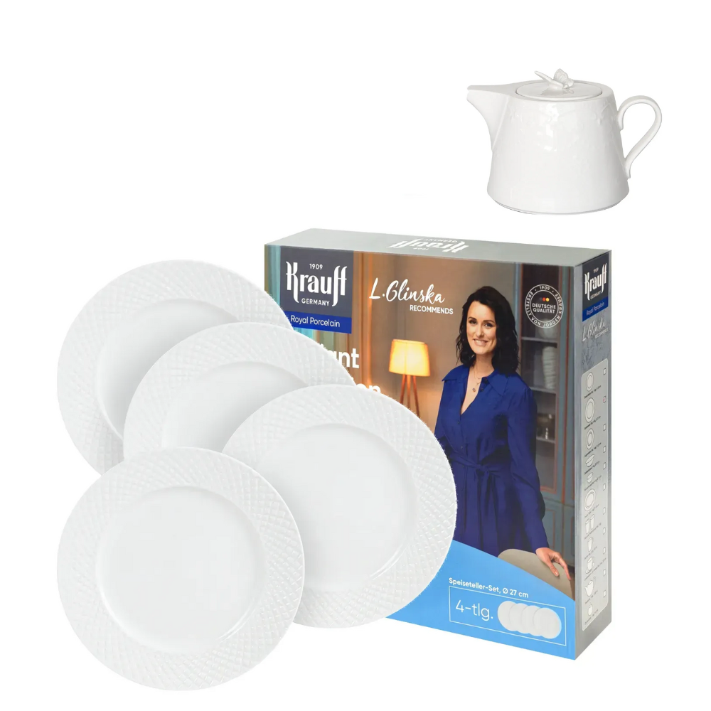 Набір обідніх тарілок Krauff з порцеляни 27см/4шт з чайником (55-333-360)