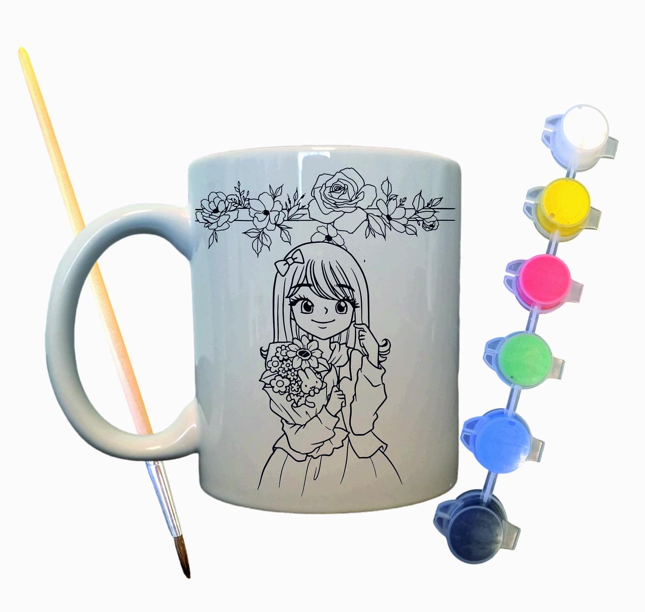 Набір для творчості кружка розмальовка Дівчина з квітами 330 мл Білий (КР0004) - фото 2