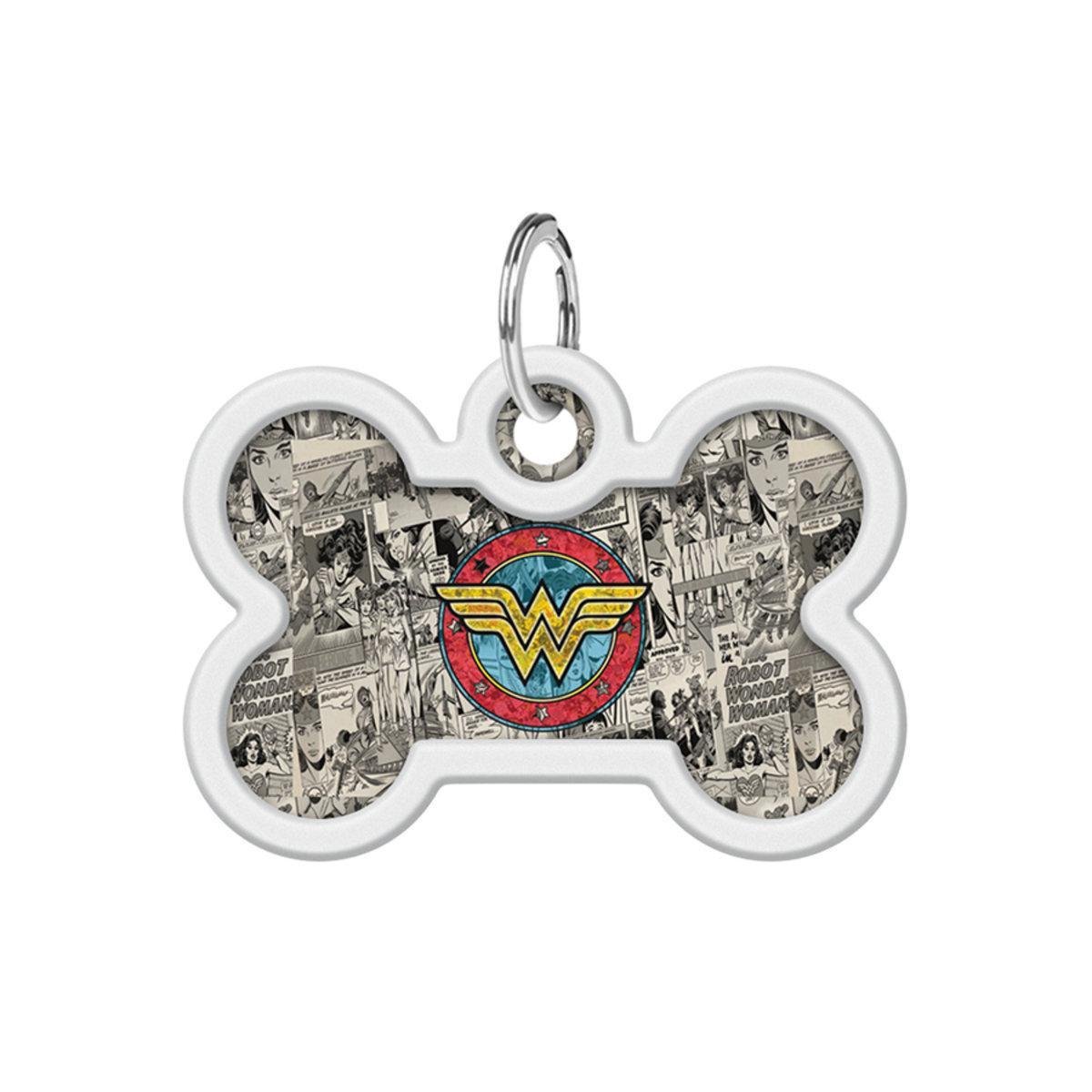 Адресник металлический для собак и кошек Waudog Smart ID Чудо-женщина 2 с QR паспортом кость 40х28 мм (0640-1013 Col)