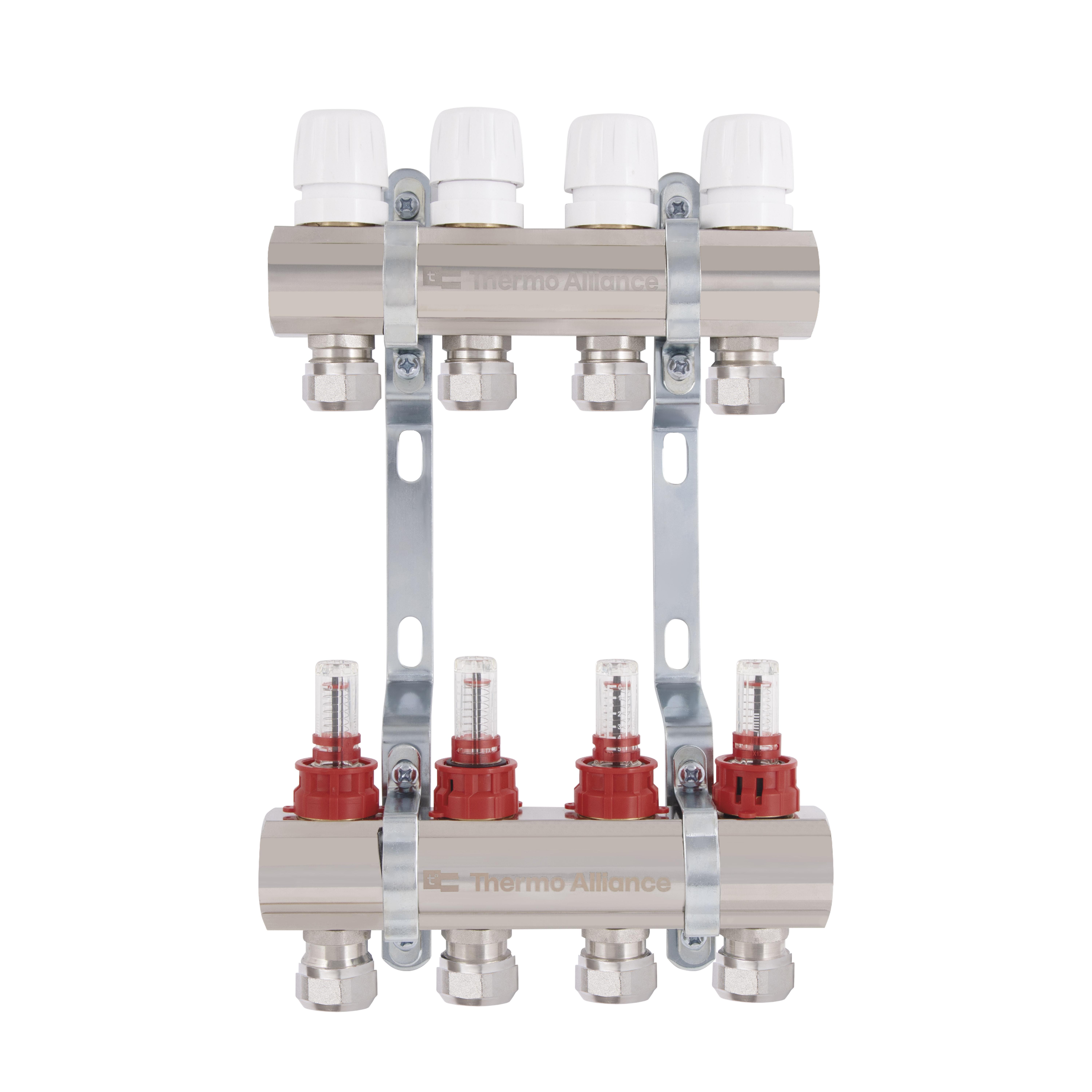 Коллектор латунный Thermo Alliance Standart с расходомерами и евроконусами на 4 выхода 1" (TAS235W4E)