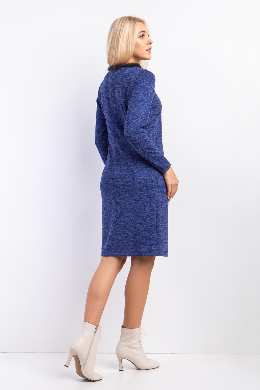 Сукня жіноча прямого силуету Diва оброблена хутром норки р. 44 Електрик (029) - фото 2