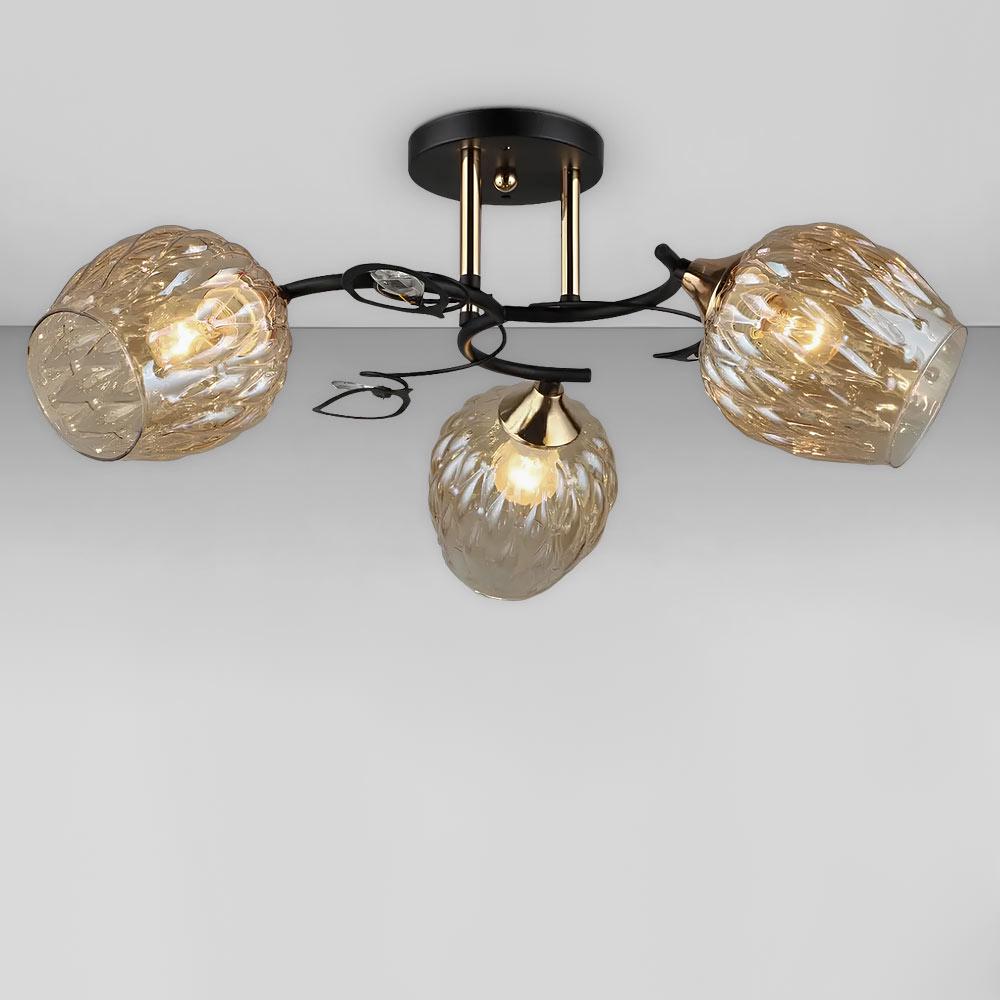 Люстра потолочная Light House SR-19372/3 BK/FGD E27 520х230 мм Черный/Золотой/Медовый