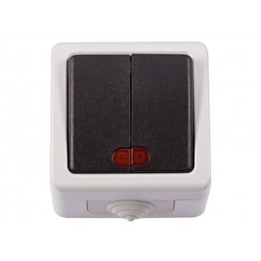 Выключатель двухклавишный накладной Luxel IP65 6506 DEBUT с подсветкой Серый (27552150)