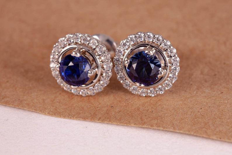 Сережки гвоздики із білого золота з сапфірами (1625053376)