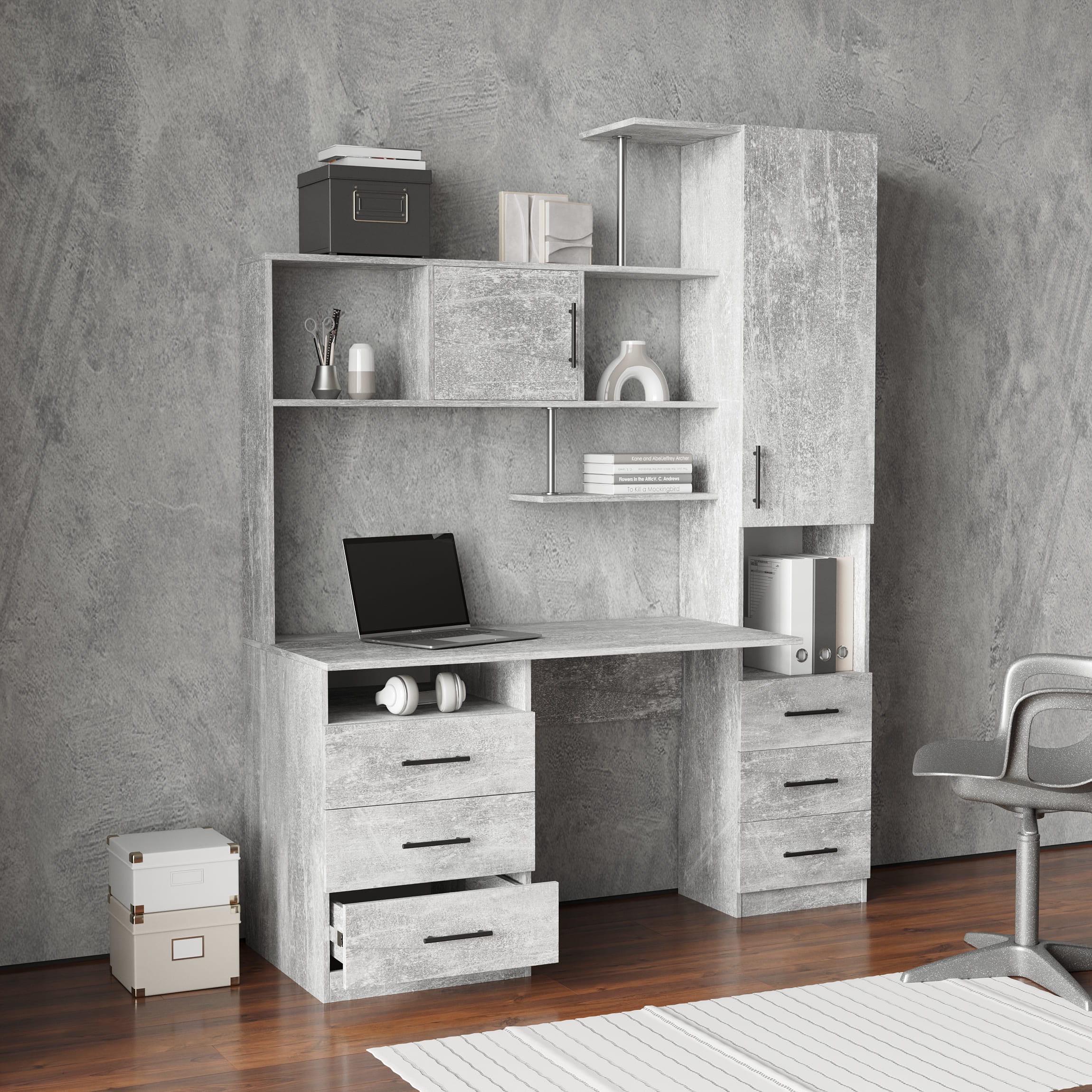 Письменный стол с тумбой и пеналом Бетон (380205)