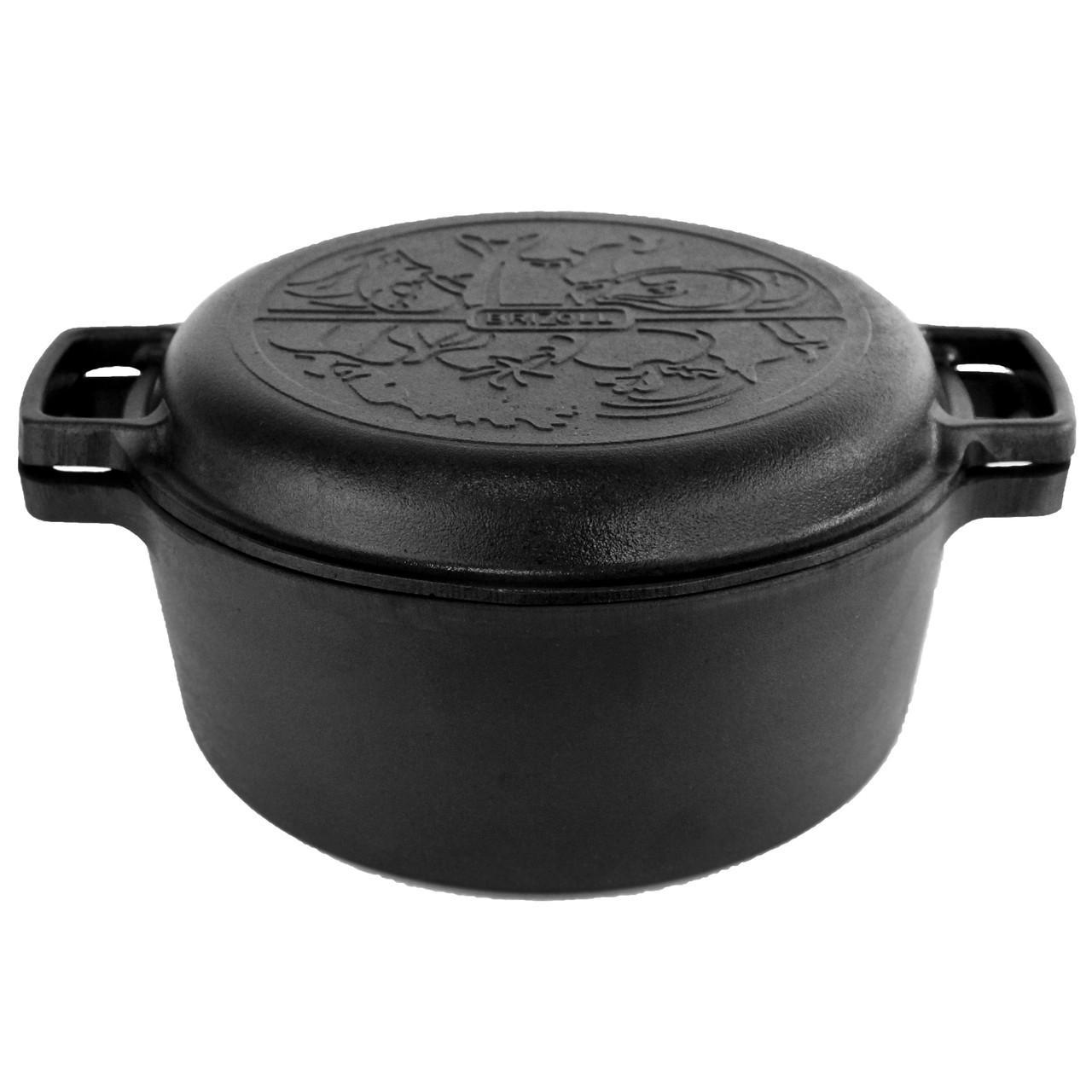 Кастрюля чугунная Brizoll 6 л с крышкой-сковородой