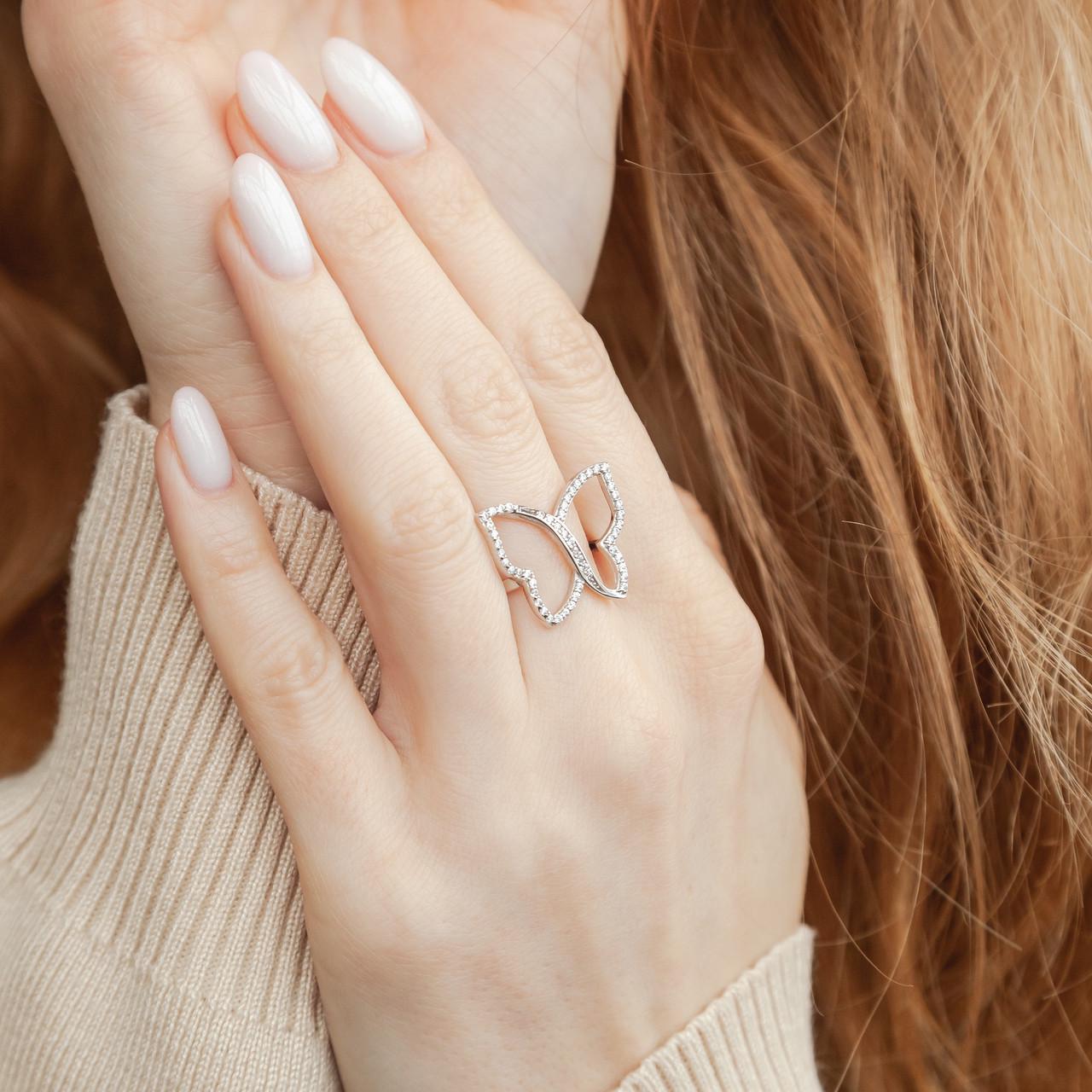 Кольцо серебряное тематическое Бабочка с белыми фианитами р. 18