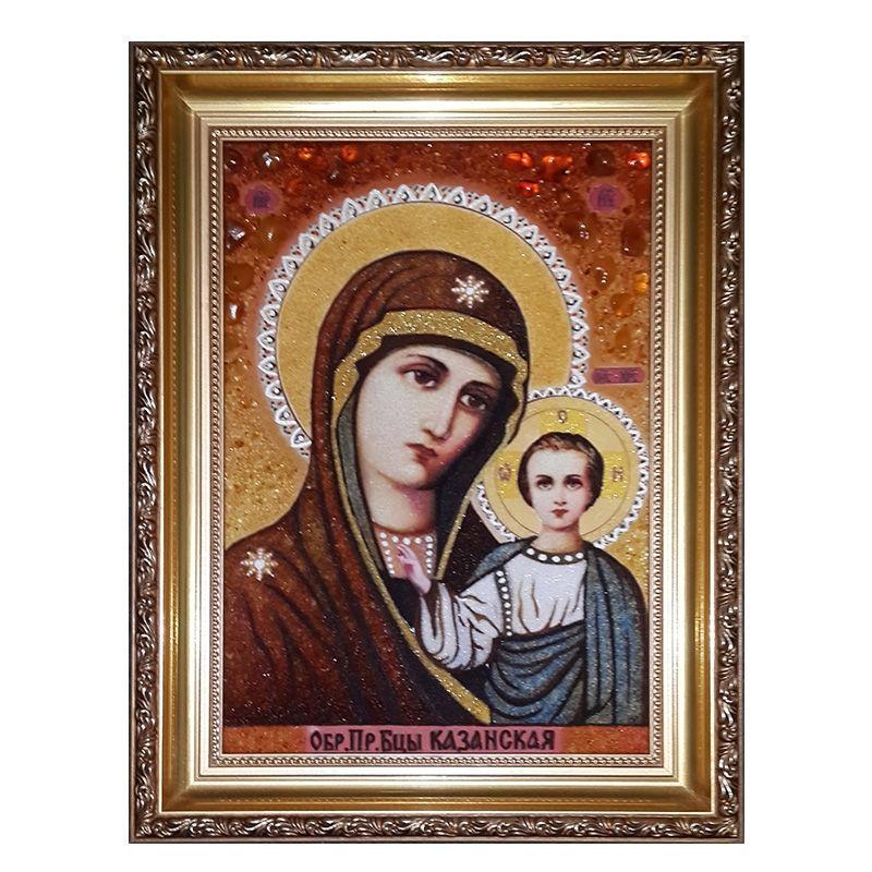 Икона Образ Пресвятой Богородицы Казанская янтарная 20х30 (Б0043-20х30)