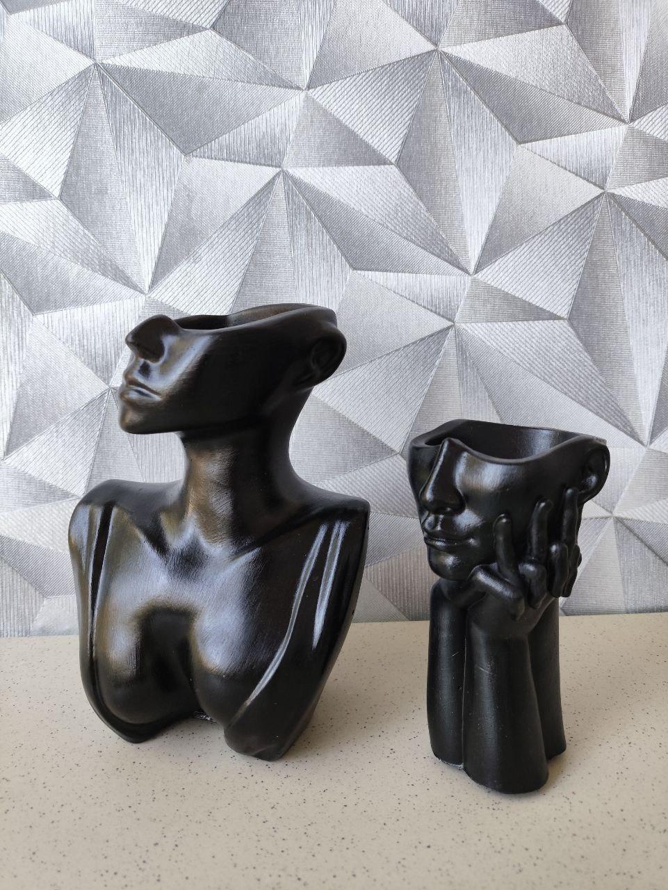 Набор декоративных ваз бюст и ваза лица ручной работы 2 шт. Черный (2749552553) - фото 10 Набор декоративных ваз бюст и ваза лица ручной работы 2 шт. Черный (2749552553) - фото 10