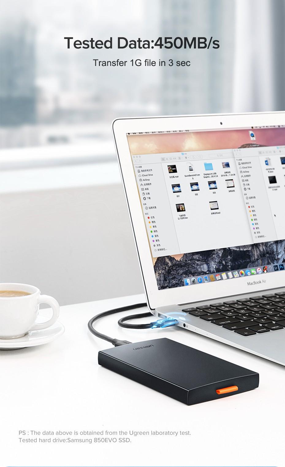 Корпус зовнішній для HDD SSD UGREEN 2.5" SATA III USB 3.0/5 Гбіт/с до 6 ТБ з кабелем Чорний (60353) - фото 10