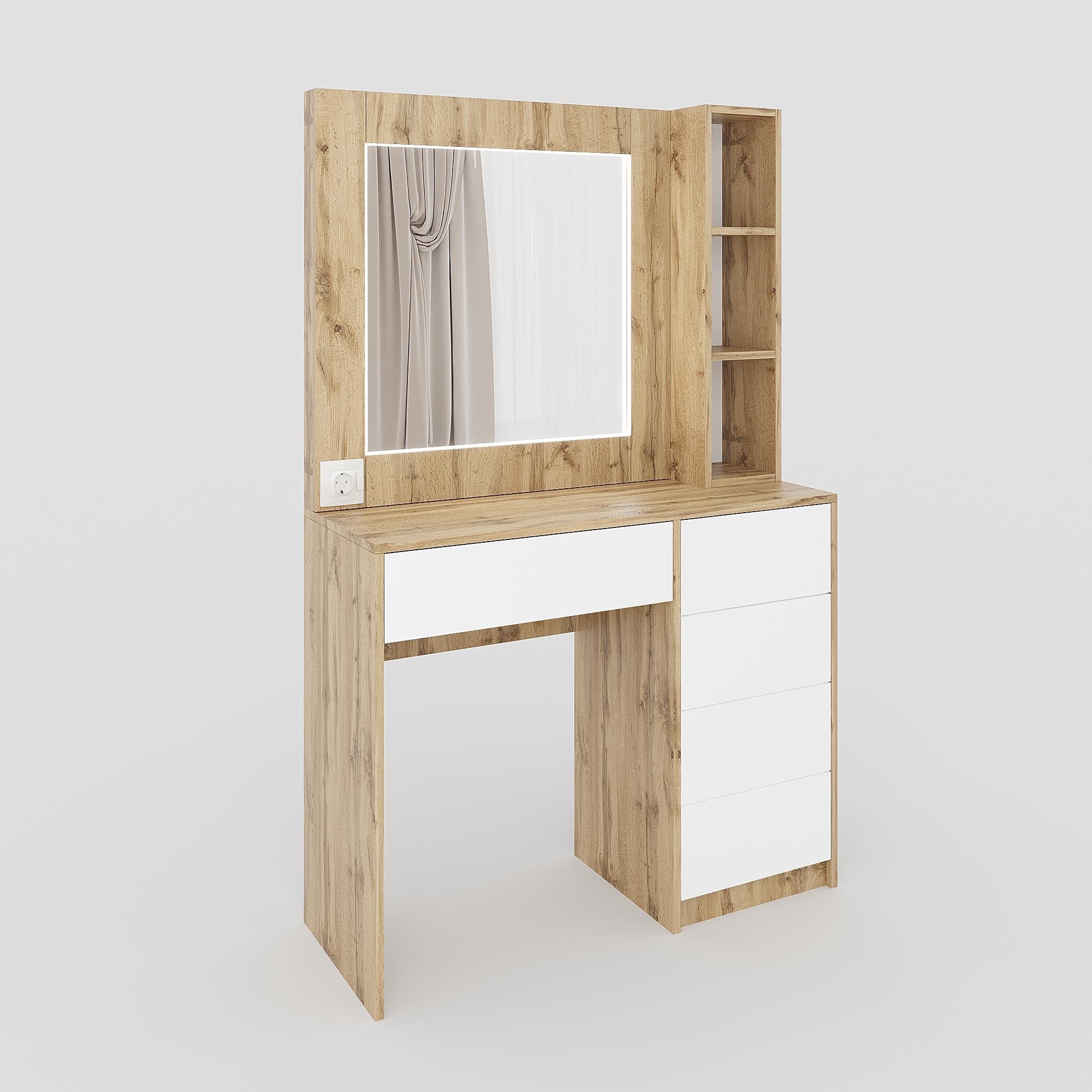 Туалетный столик с LED подсветкой ТЗ-LED 1600х1000х380 мм Дуб Тахо/Белый - фото 2 Туалетный столик с LED подсветкой ТЗ-LED 1600х1000х380 мм Дуб Тахо/Белый - фото 2