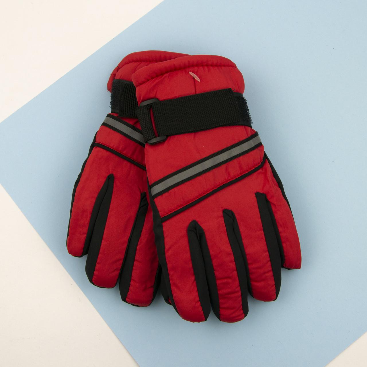 Перчатки болоневые лыжные подростковые на липучке с флисовой подкладкой 8-10 лет Красный (23-12-66)