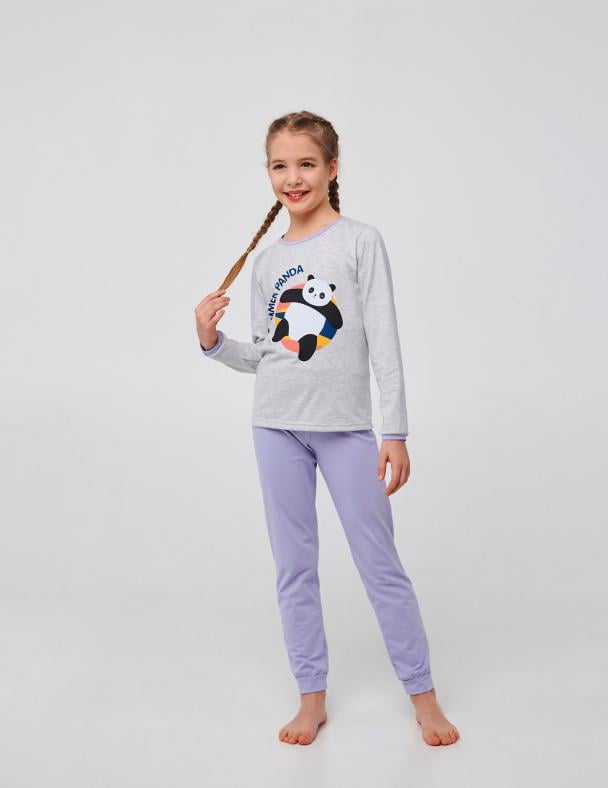 Пижама для девочки Smil Пандочка 104699/104750 128 см Серый меланж