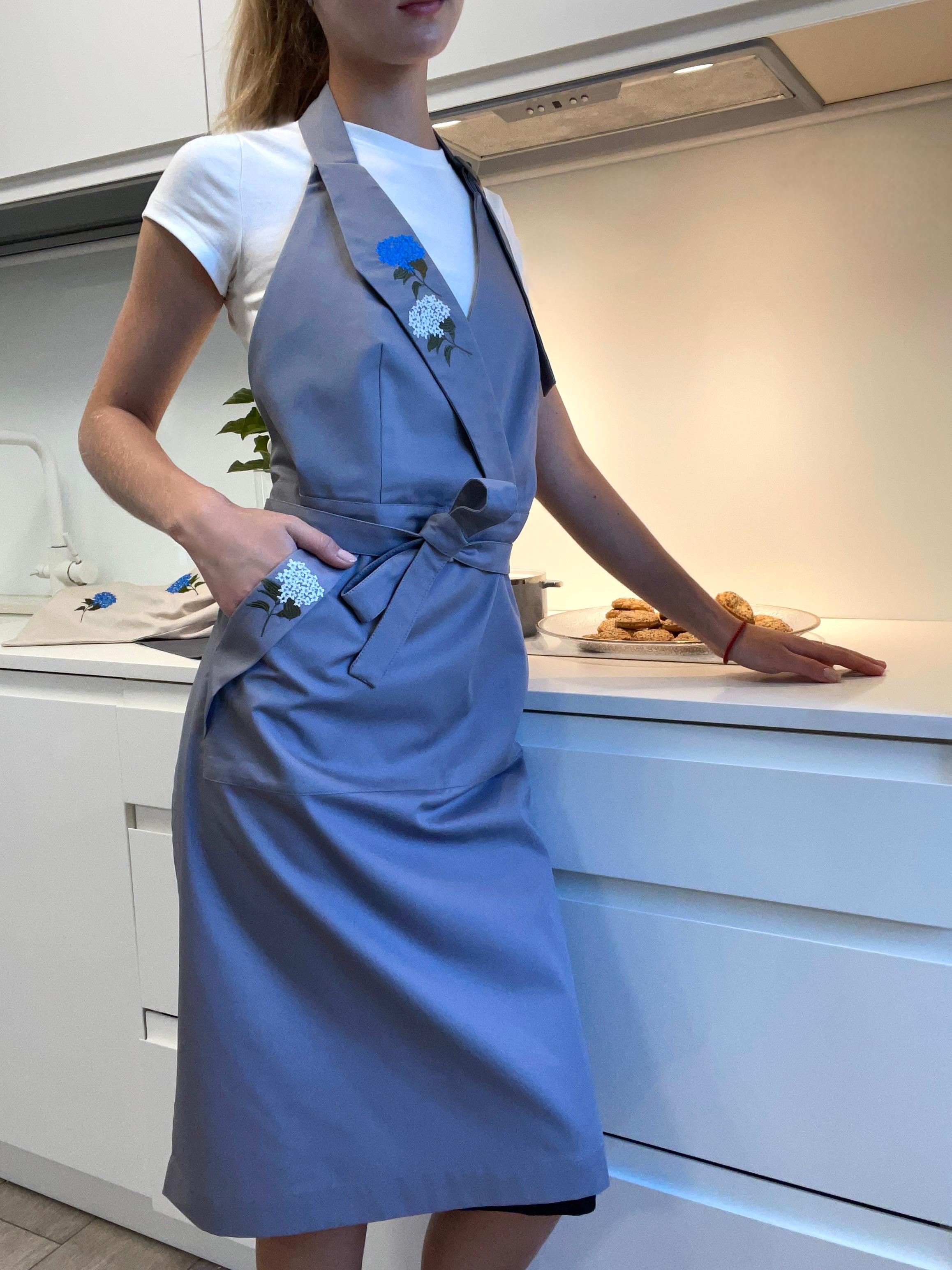 Фартук хлопковый с вышивкой Гортензия Серый (30088817) - фото 6 Фартук хлопковый с вышивкой Гортензия Серый (30088817) - фото 6