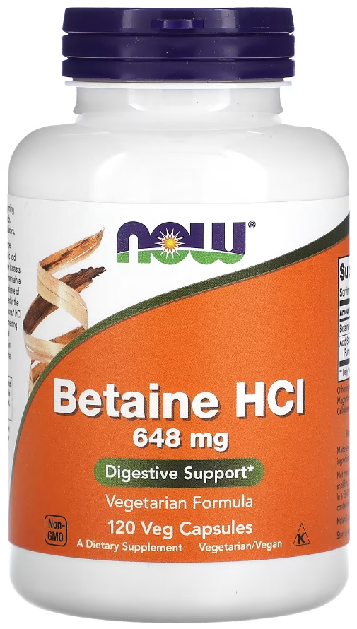 Бетаин гидрохлорид Now Foods Betaine HCL 648 мг 120 вегетарианских капсул
