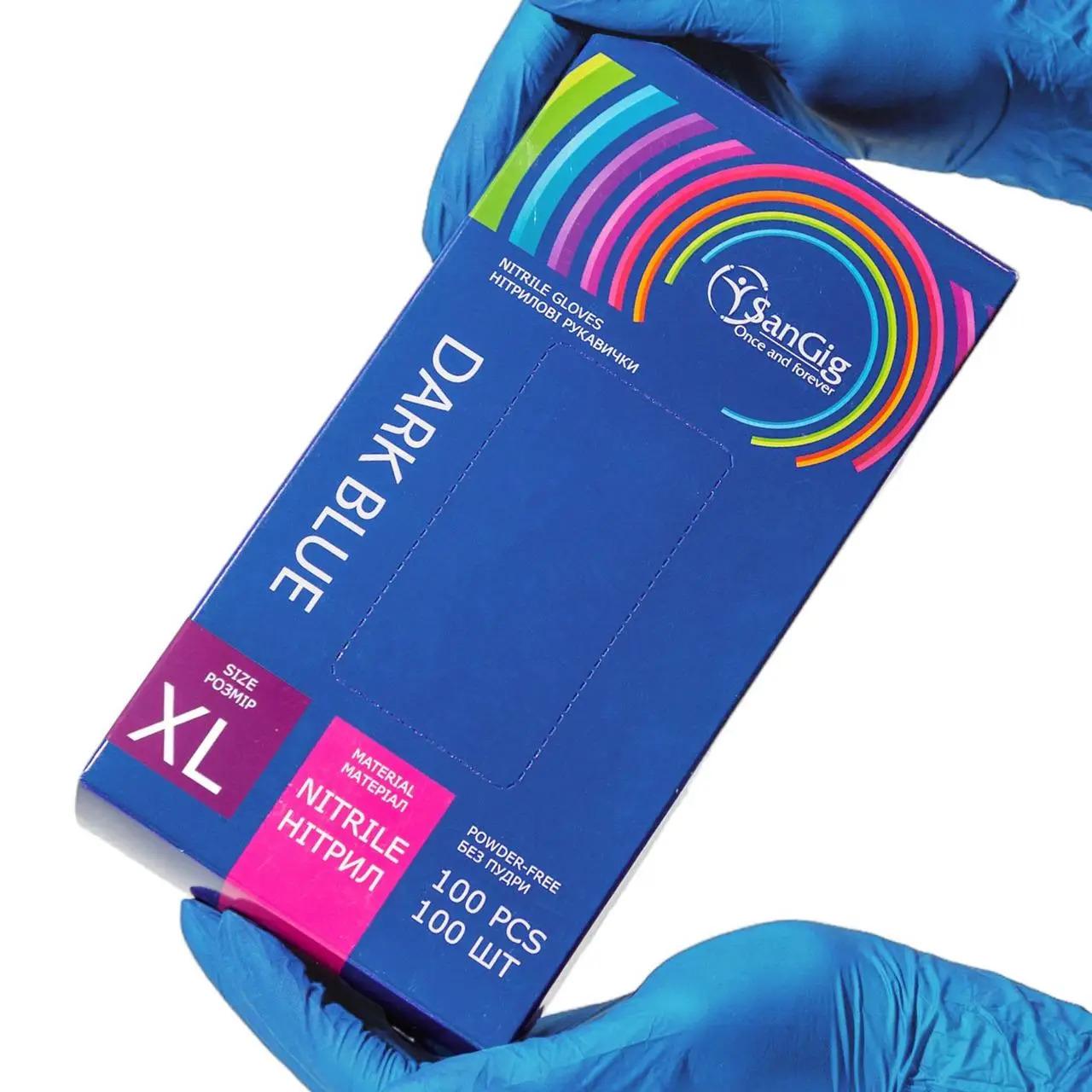 Перчатки нитриловые SanGig XL р. 9-10 3,5 г 100 шт. Темно-синий (26139023) - фото 1 Перчатки нитриловые SanGig XL р. 9-10 3,5 г 100 шт. Темно-синий (26139023) - фото 1