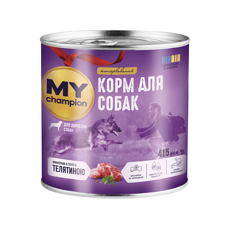 Корм влажный MY champion кусочки с телятиной для собак 415 г (2998381607)