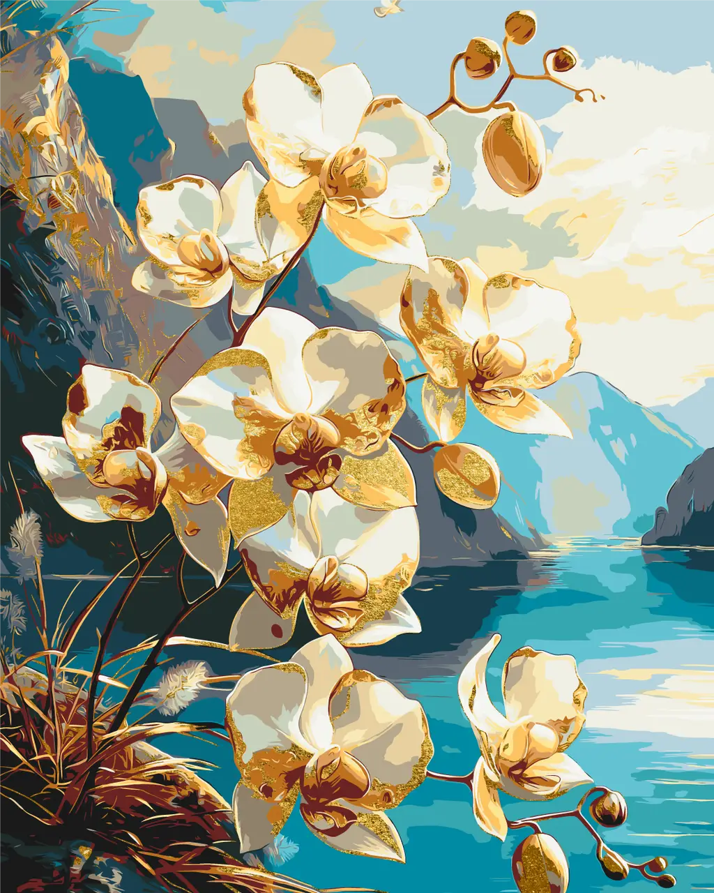 Картина по номерам ORIGAMI Цветы Орхидеи с красками металлик 40х50 см (LW30311)