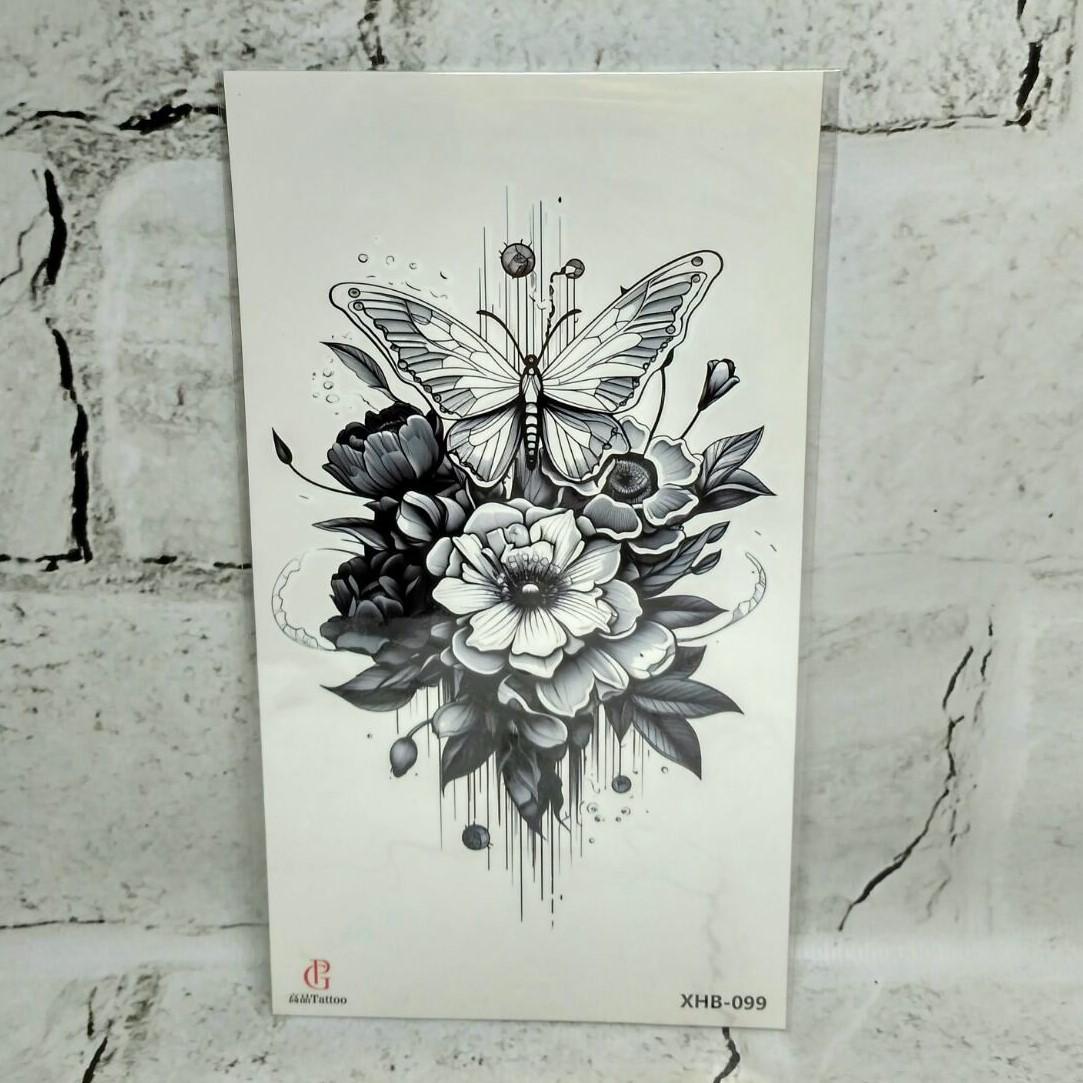 Тату временное Цветы с бабочкой лист 11,5x21 см (XHB-099)