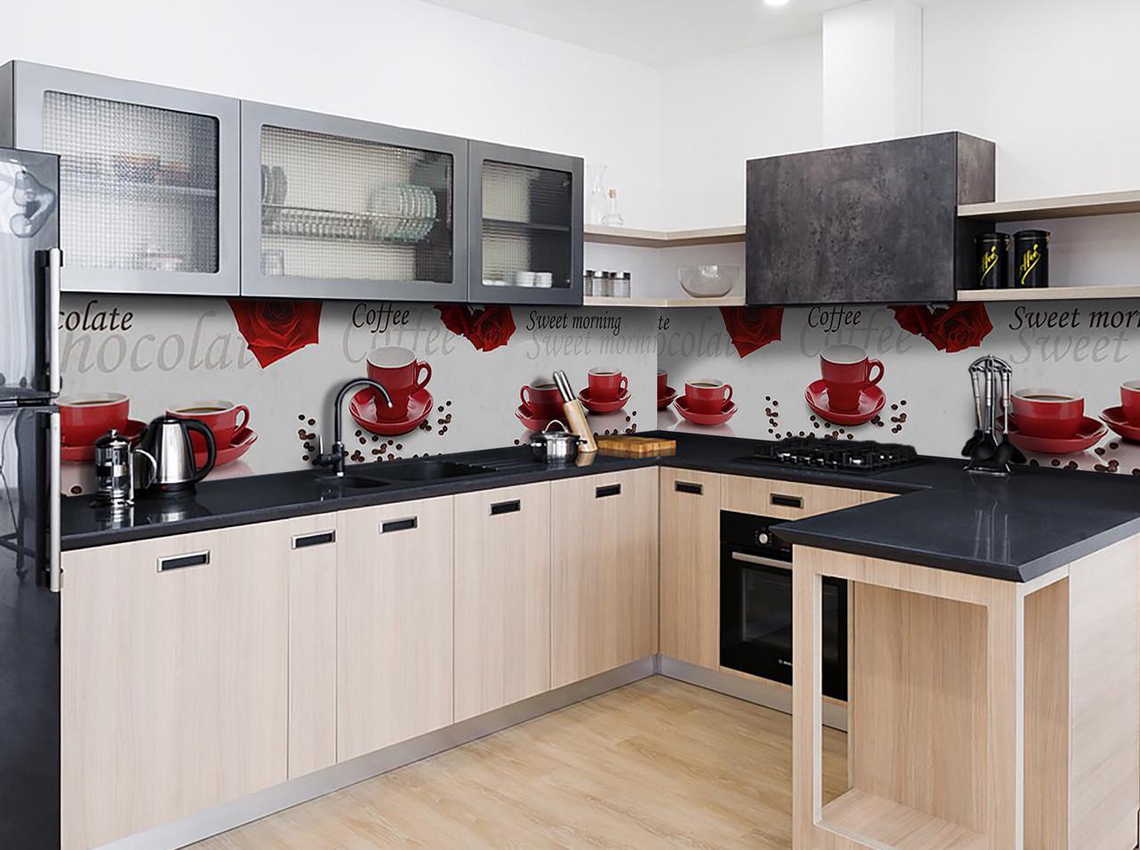 Кухонный фартук Кофе в красной чашке из самоклеющейся виниловой пленки 65х250 см Красный Кухонный фартук Кофе в красной чашке из самоклеющейся виниловой пленки 65х250 см Красный