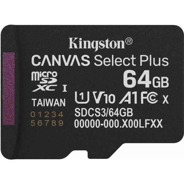 Карта памяти Kingston Canvas Select Plus microSDXC 64 GB Gen3 A1 C10 Retail (SDCS3/64GBSP#)