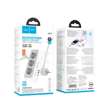 Фильтр Hoco электрический удлинитель, зарядка для устройств 2U/3P/2C 2 м Белый (AC23) - фото 4 Фильтр Hoco электрический удлинитель, зарядка для устройств 2U/3P/2C 2 м Белый (AC23) - фото 4