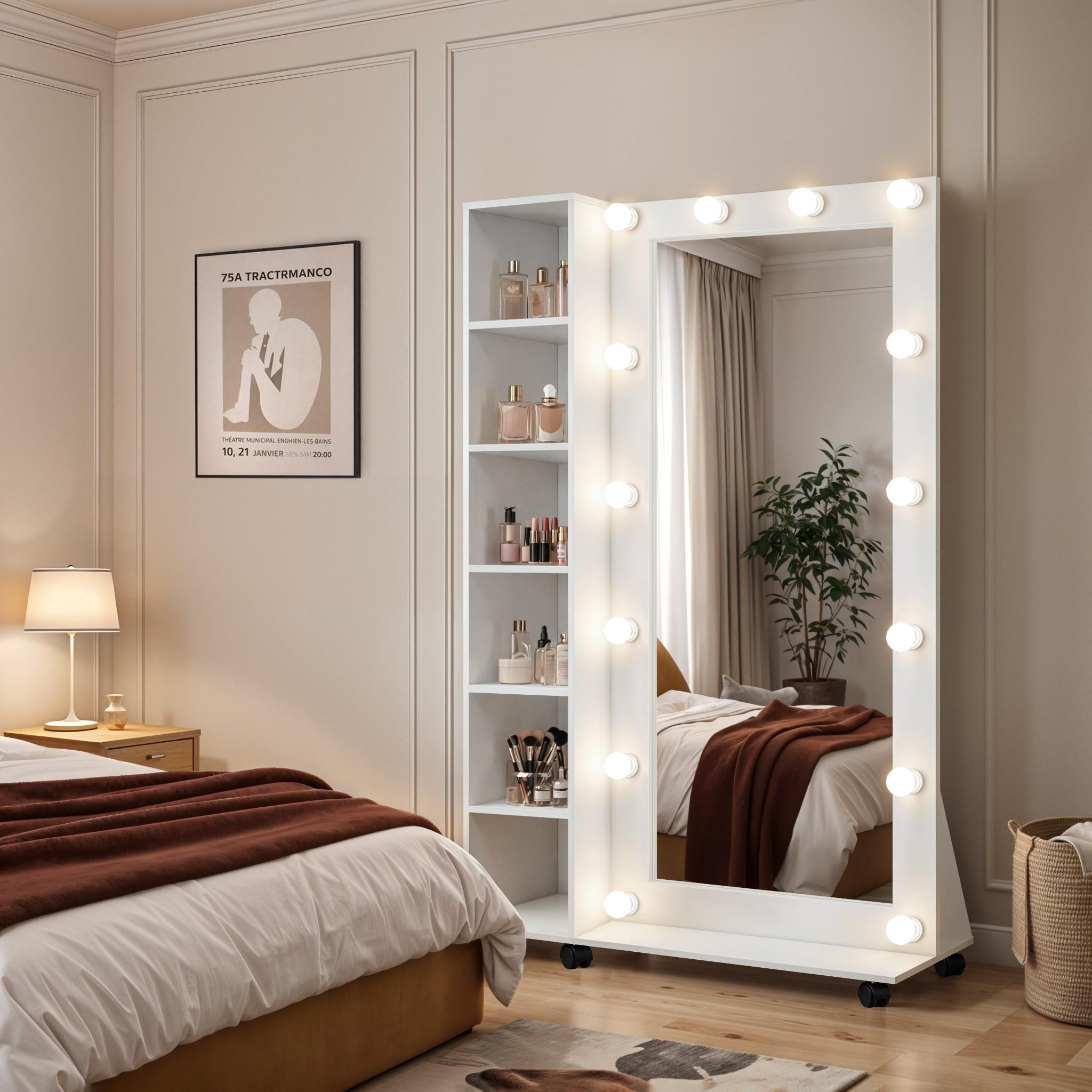 Зеркало напольное с лампочками NR14 1100x350x1860 мм Белый