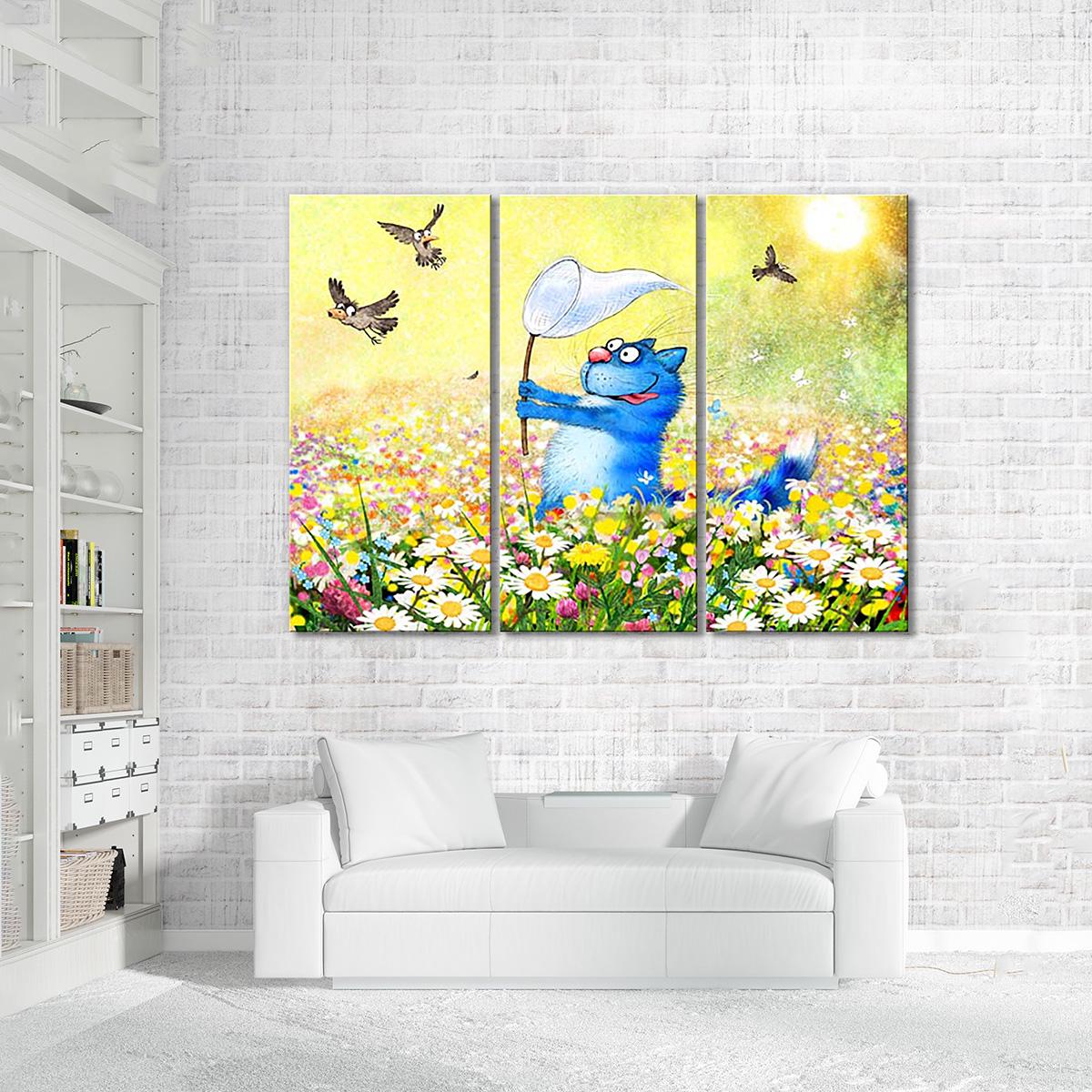 Модульная картина Улов на ромашковом поле 3 модуля 50x75 см