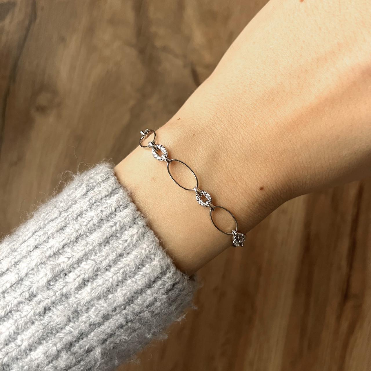 Браслет овали з фіанітами медична сталь родій (x153-1) - фото 2