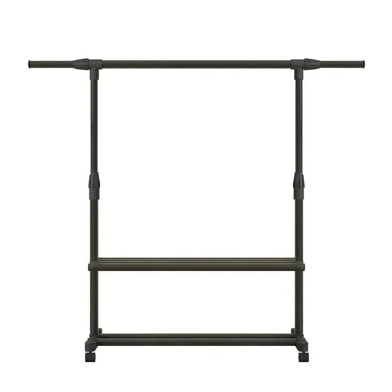 Вішалка підлогова для одягу Double Pole 8019-2F телескопічна з полицями для взуття на коліщатках 155x76x42 см Black