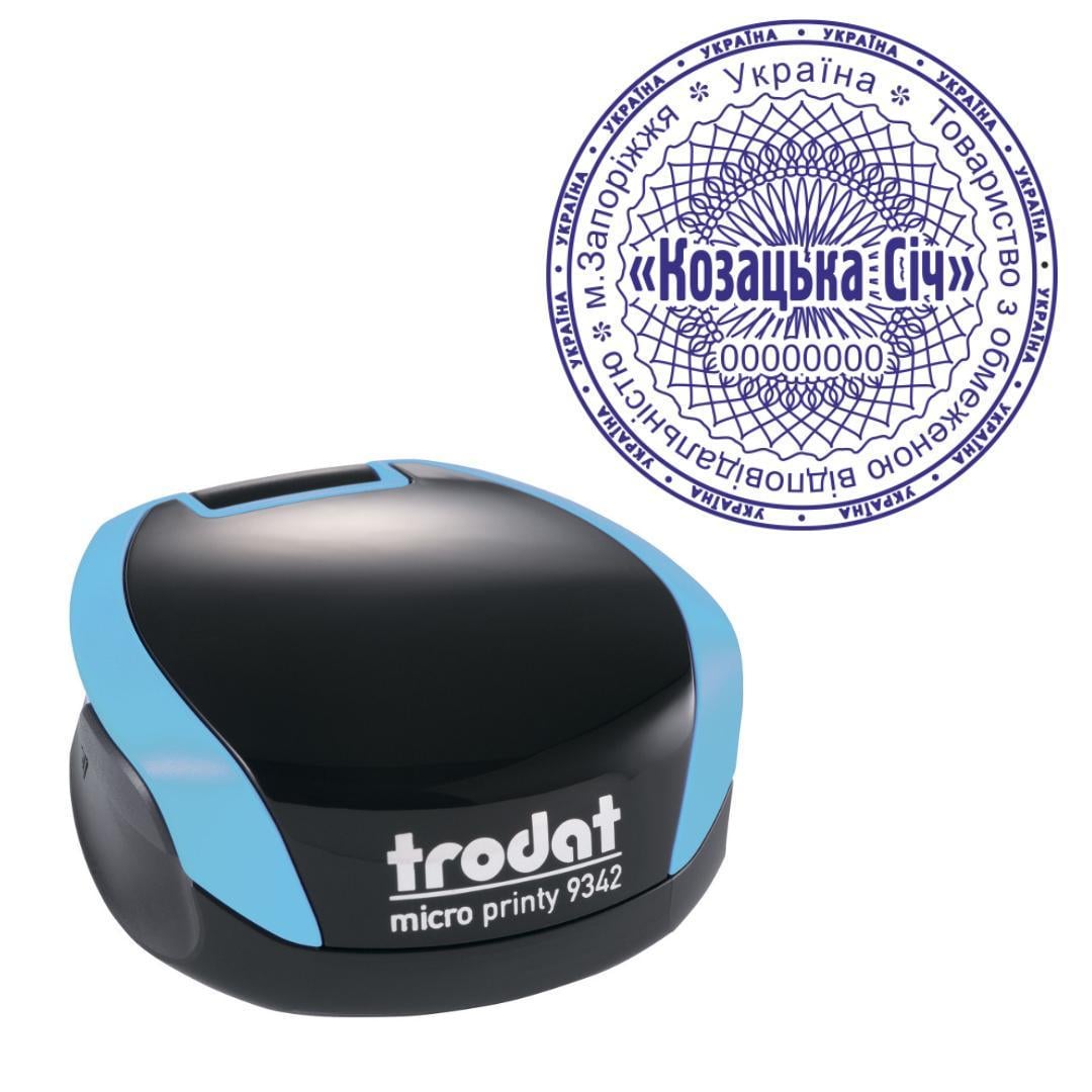 Печать ТОВ на карманном оснащении Trodat Micro Printy 9342 d 42 мм Бирюзовый (ООО2/9342/BZ)